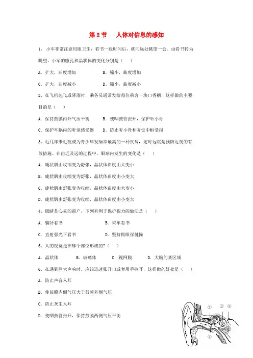 八年级生物上册 人体对信息的感知同步练习 苏科版(2)