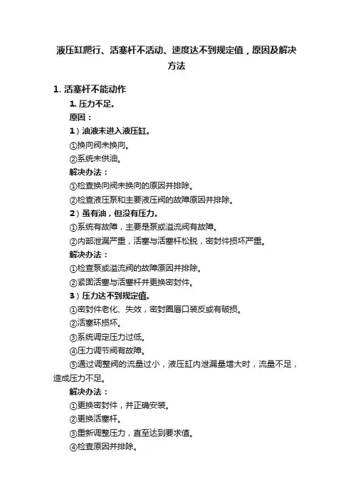 液压缸爬行、活塞杆不活动、速度达不到规定值，原因及解决方法