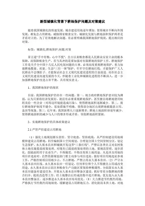 新型城镇化背景下耕地保护问题及对策建议