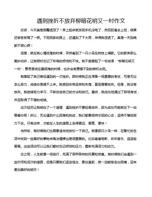 遇到挫折不放弃柳暗花明又一村作文