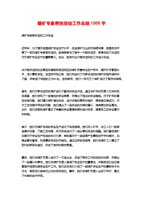 煤矿专家帮扶活动工作总结