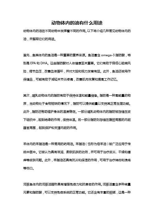 动物体内的油有什么用途