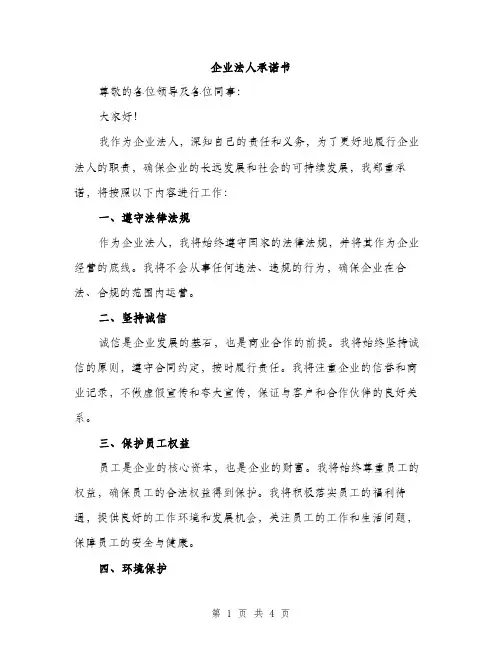 企业法人承诺书(2篇)