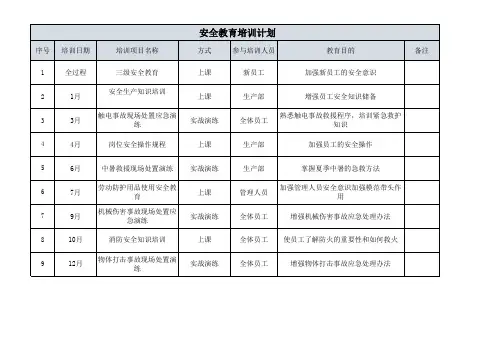 安全教育培训记录统计表