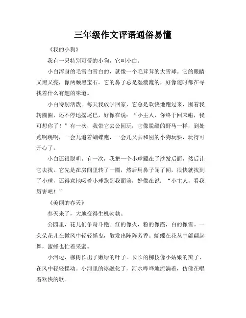 三年级作文评语通俗易懂