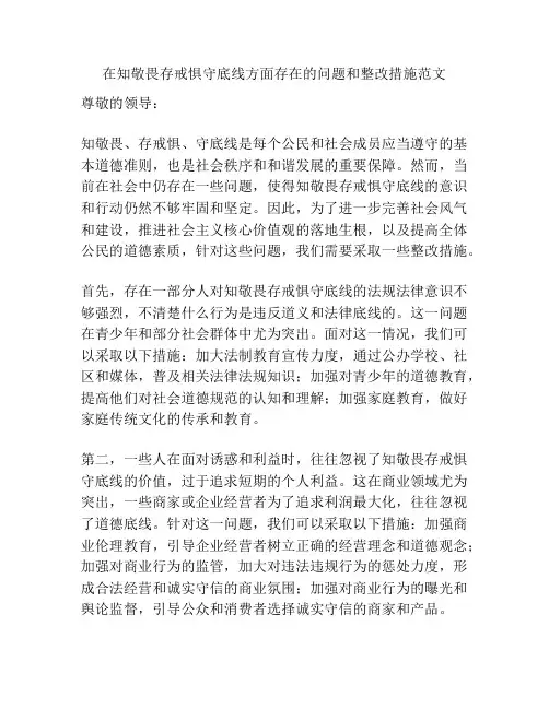 在知敬畏存戒惧守底线方面存在的问题和整改措施范文