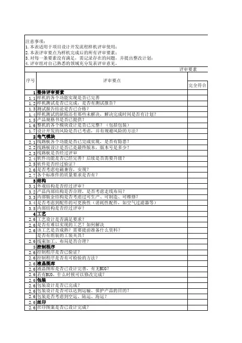 样机评审要素