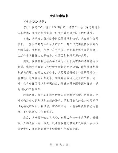 大队长申请书