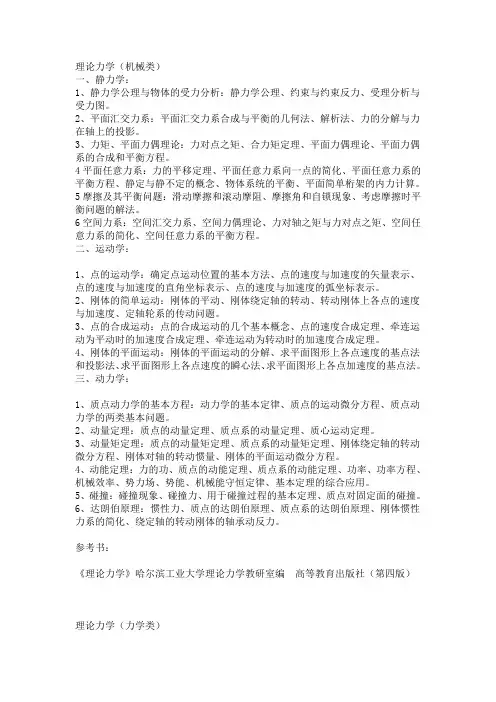 燕山大学考研理论力学考试大纲