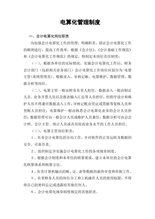 财务会计电算化管理制度