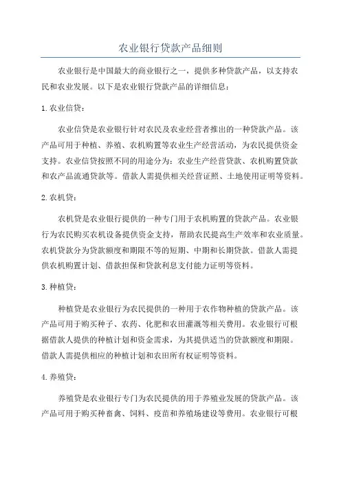 农业银行贷款产品细则