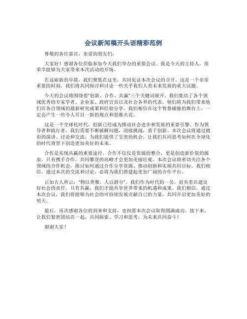 会议新闻稿开头语精彩范例
