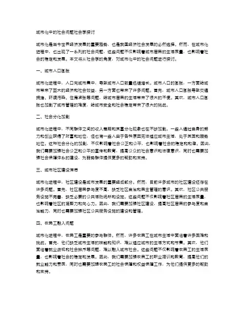 城市化中的社会问题社会学探讨