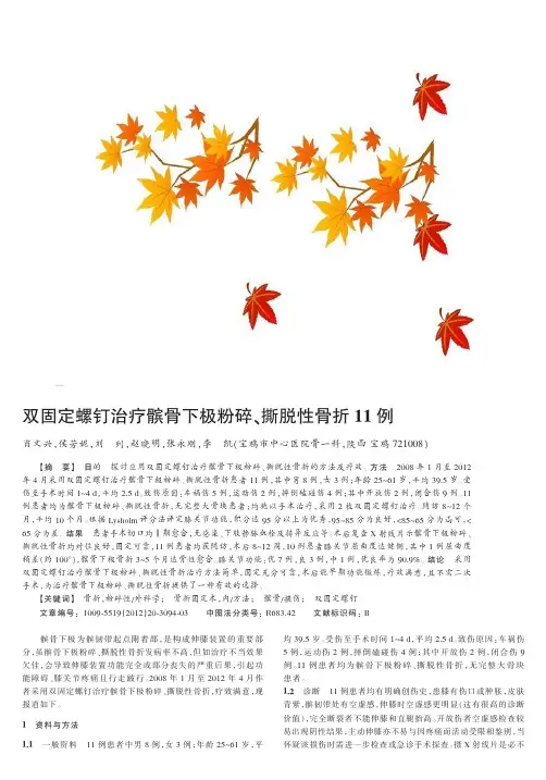 双固定螺钉治疗髌骨下极粉碎、撕脱性骨折11例