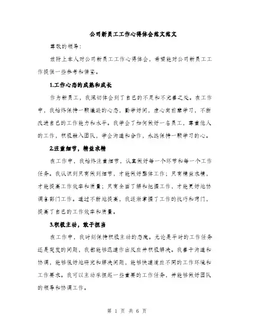 公司新员工工作心得体会范文范文（3篇）