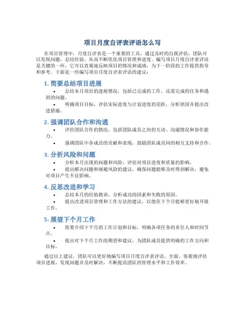 项目月度自评表评语怎么写