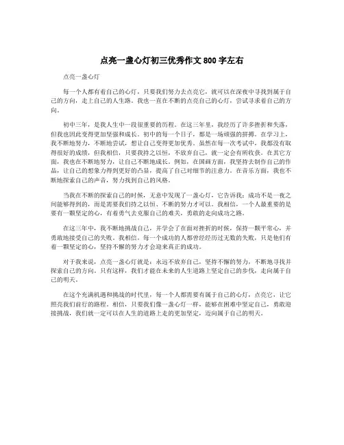 点亮一盏心灯初三优秀作文800字左右
