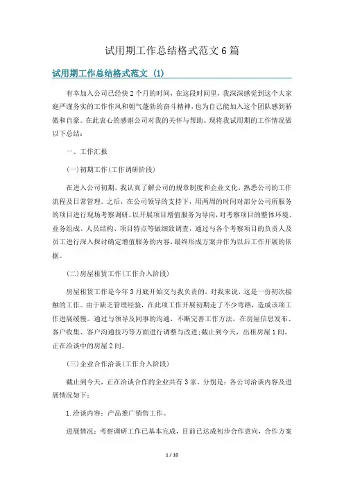 试用期工作总结格式范文6篇