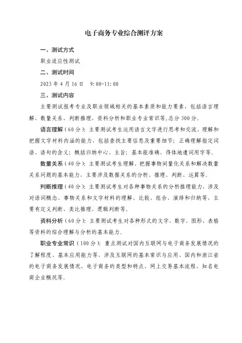 金职院电子商务专业综合测评方案
