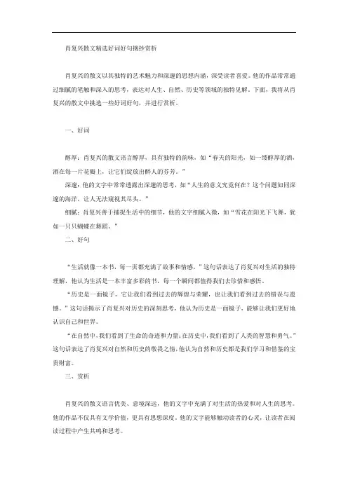 肖复兴散文精选好词好句摘抄赏析
