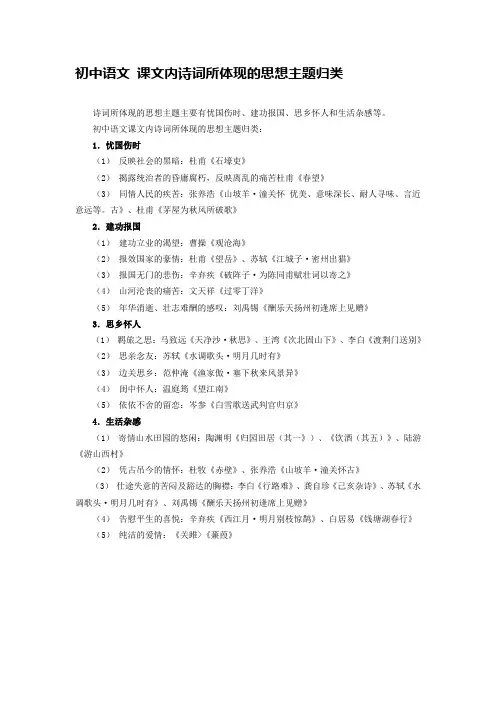 初中语文 课文内诗词所体现的思想主题归类