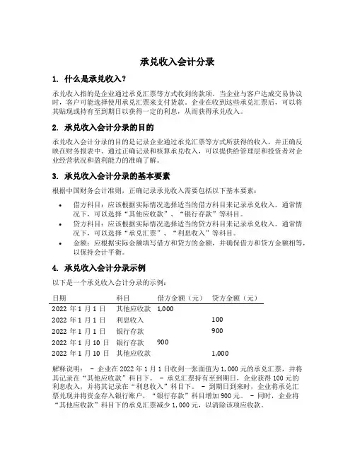 承兑收入会计分录