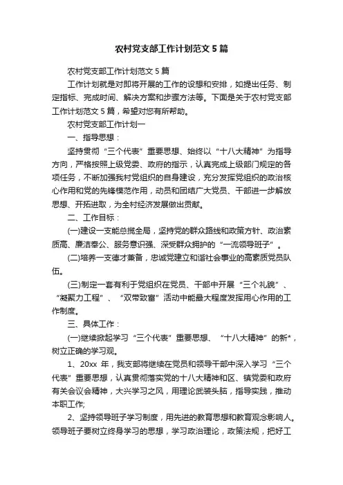 农村党支部工作计划范文5篇