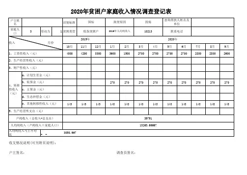 (附件13)2020年贫困户家庭收入情况调查登记表模板