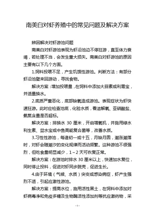 南美白对虾养殖中的常见问题及解决方案