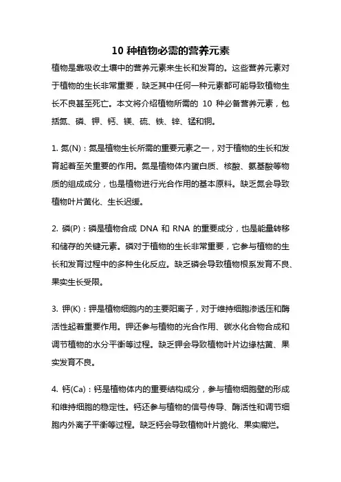 10种植物必需的营养元素