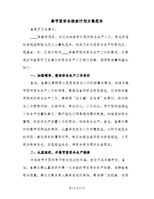 春节前安全检查计划方案范本(三篇)