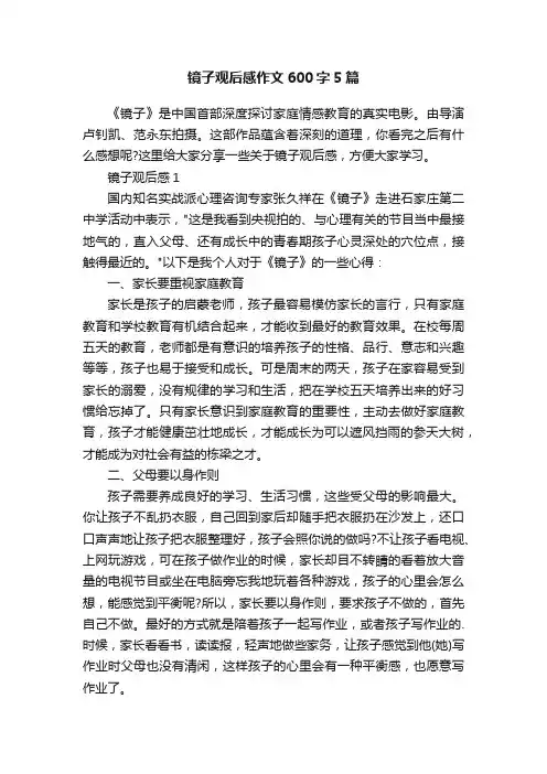 镜子观后感作文600字5篇