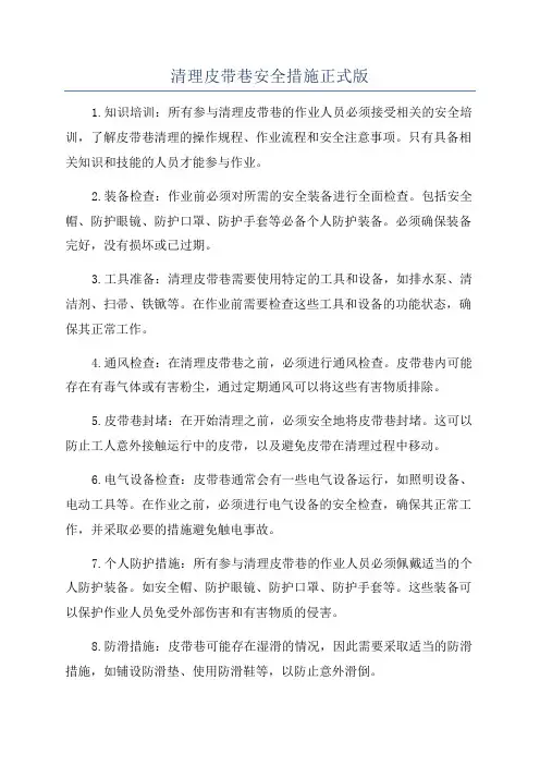 清理皮带巷安全措施正式版