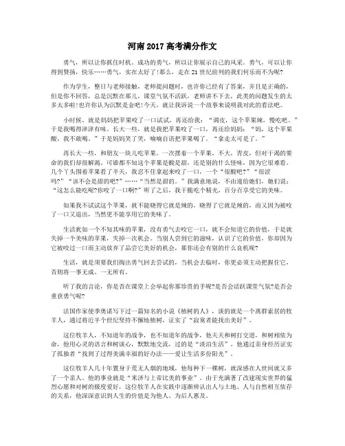 河南2017高考满分作文