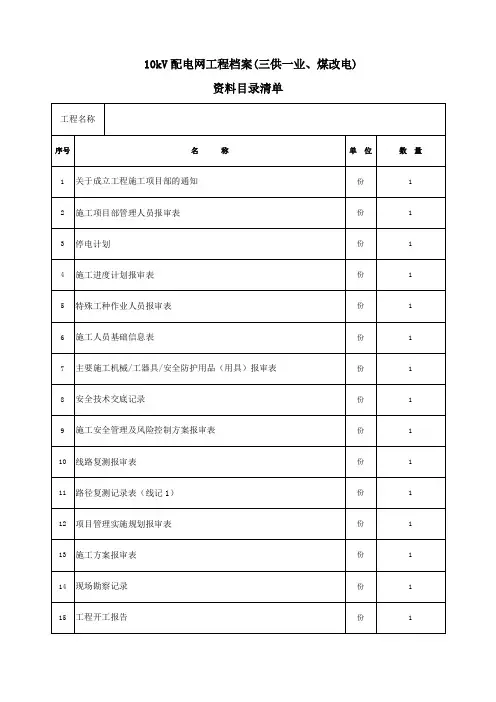 10kV配电网资料清册(三供一业、煤改电)