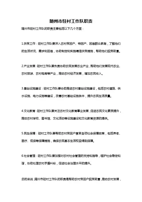 随州市驻村工作队职责
