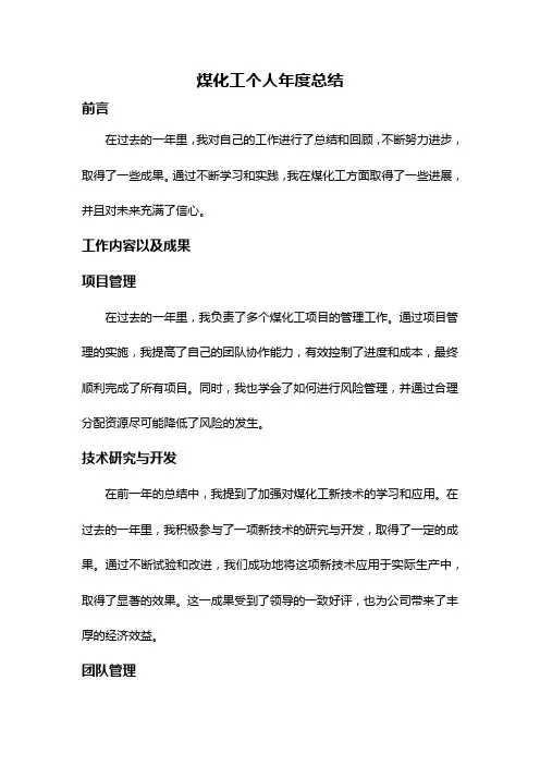 煤化工个人年度总结