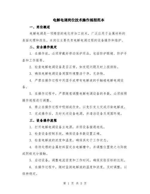 电解电调岗位技术操作规程范本（2篇）