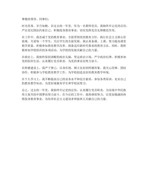 教师党员个人工作总结100字