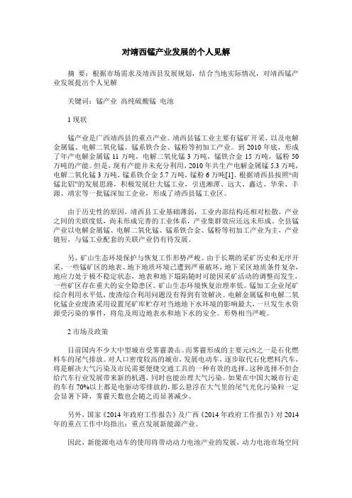 对靖西锰产业发展的个人见解