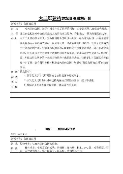 幼儿园大班建构游戏《美丽的公园》