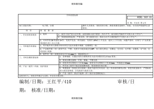 板式家具工序质量标准及检验规范之欧阳数创编