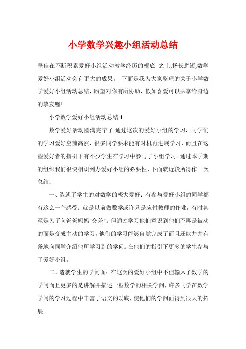 小学数学兴趣小组活动总结