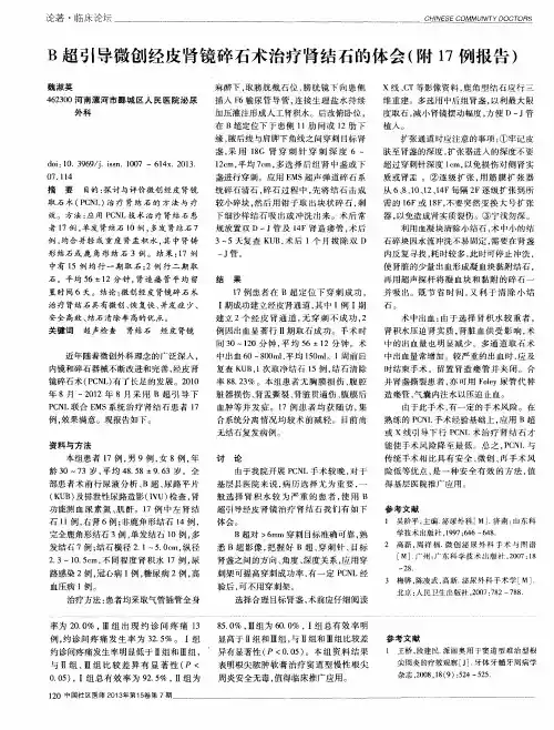 B超引导微创经皮肾镜碎石术治疗肾结石的体会(附17例报告)