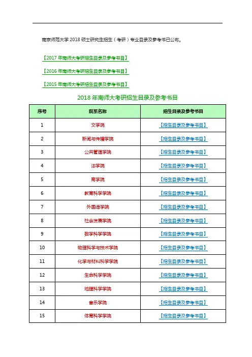 历年来南京师范大学考研招生目录及参考书目