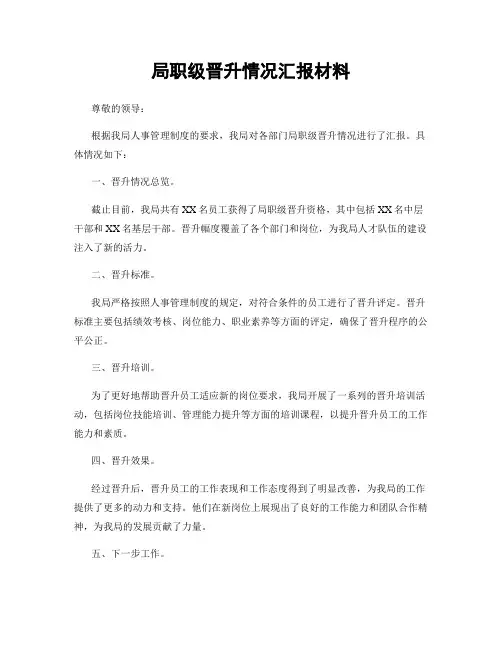 局职级晋升情况汇报材料