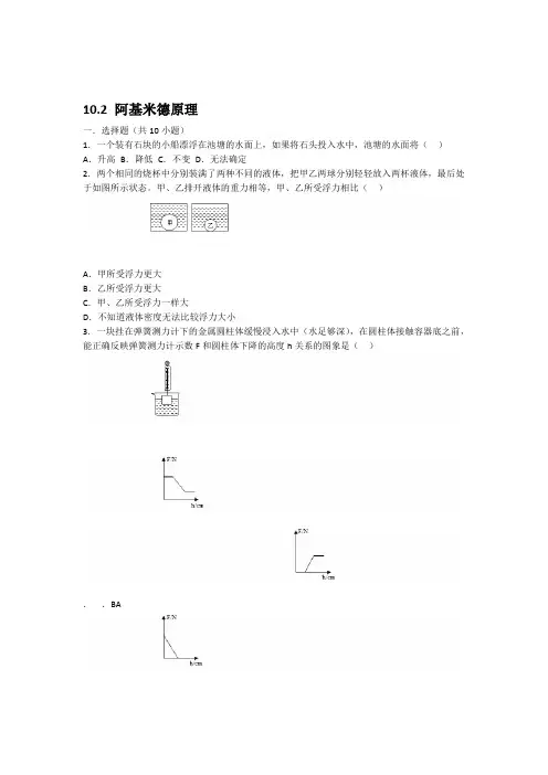 人教新版八年级物理下学期102 阿基米德原理  同步练习 包含答案