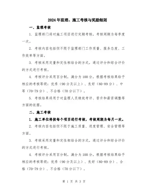 2024年监理、施工考核与奖励细则