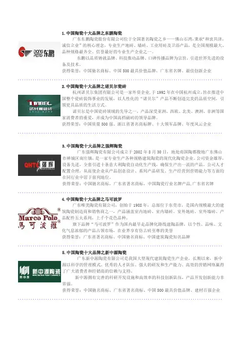 中国陶瓷十大品牌