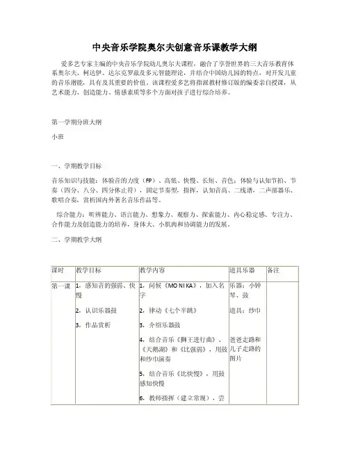中央音乐学院奥尔夫创意音乐课教学大纲